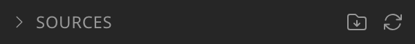 The Sources heading, collapsed, with the reorganize and rebuild-index icons that appear when the pointer is over it