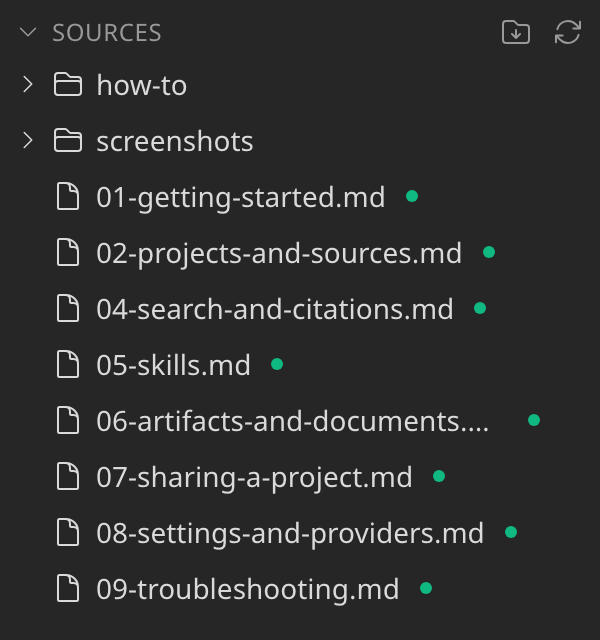 The Sources section, open, showing a project's file tree
